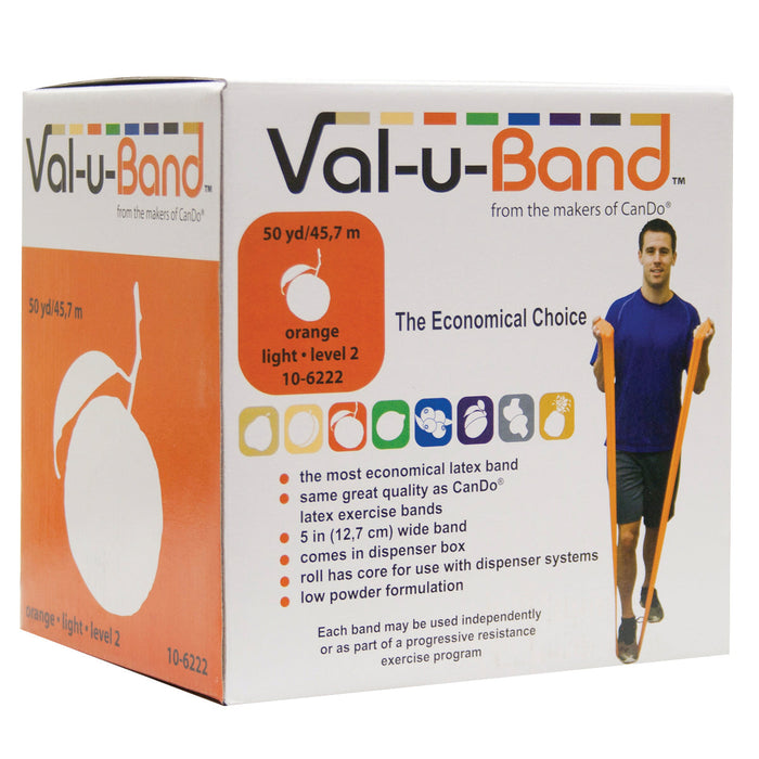 Val-u-Band Low Powder Exercise Band Rolls - 150' Dispenser Box (50 yds)