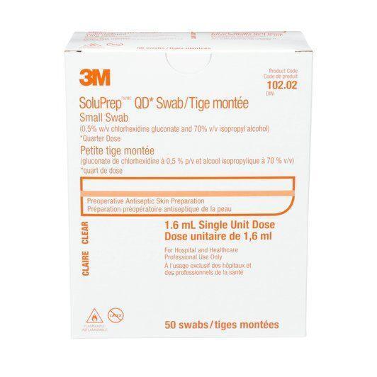 LOW STOCK - 3M™ SoluPrep™ Swab (0.5% w/v chlorhexidine gluconate and 70% v/v ethyl alcohol), Non-sterile, Clear, 50/bx (4447579209841)