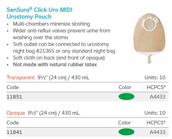 SenSura® Click Uro MIDI Urostomy Pouch, 10/bx (4560277700721)