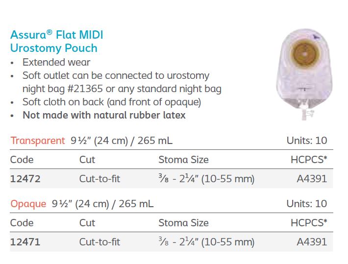 Assura®: Flat 1-Piece MIDI Urostomy Pouch, Extended Wear, 10/bx (4568711397489)