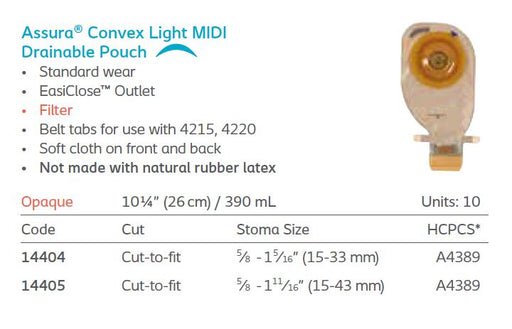 Assura®: Convex Light 1-Piece MIDI Drainable Pouch, Fitler, Standard Wear, 10/bx (4565587066993)