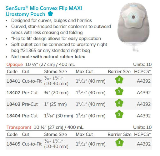 SenSura® Mio: Convex Flip 1-Piece MAXI Urostomy Pouch, Star-Shaped, 10/bx (4565468676209)