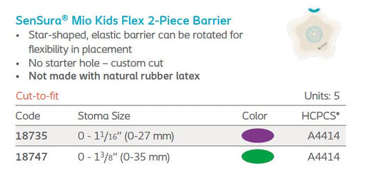 SenSura® Mio Kids: Flex 2-Piece Barrier, Standard Wear, Star-Shaped, Cut-to-fit, 5/bx (4569147146353)