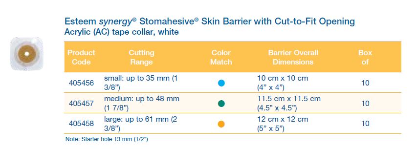 Esteem synergy®: Stomahesive®Flat Skin Barrier with Cut-to-Fit Opening, Acrylic tape collar, white, Standard Wear, 10/bx (4573260382321)