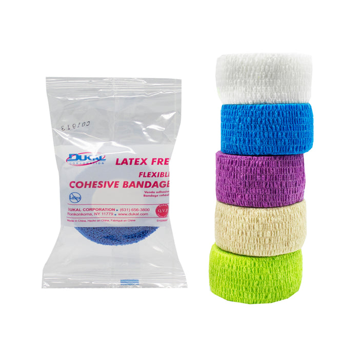 Dukal Cohesive Bandage, 1" x 5 yrds, Assorted colours, Non-Sterile (Latex free) - 30/bx