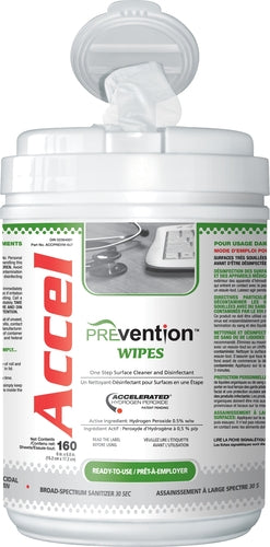 Accel PREVention Wipes 6" x 7" wipes, 160 wipes per tub