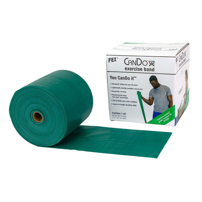 CanDo Low Powder Exercise Band Rolls - 150' Dispenser Box (50 yds)