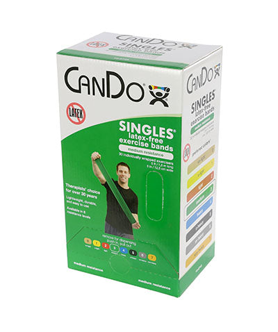 CanDo Latex Free Resistance Bands, Pre-Cut Strips, 5-foot - 30/box