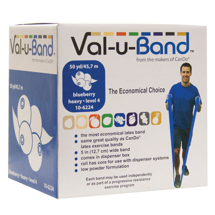Val-u-Band Low Powder Exercise Band Rolls - 150' Dispenser Box (50 yds)
