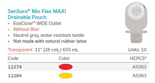 SenSura® Mio: Flex MAXI Drainable Pouch, Transparent, 11" (655 mL), 10/bx (4562327634033)