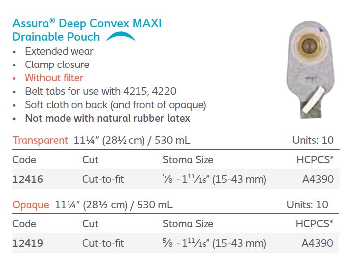 Assura®: Deep Convex 1-Piece MAXI Drainable Pouch, Without Filter, Extended Wear, Clamp Closure, 10/bx (4568687313009)