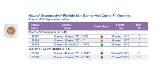 Natura® Stomahesive®: Flat Flexible Skin Barrier with Cut-to-Fit Opening, Acrylic tape collar, white, Standard Wear, 10/bx (4572247425137)
