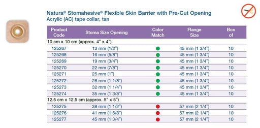 Natura® Stomahesive®: Flat Flexible Skin Barrier with Pre-Cut Opening, Acrylic tape collar, tan, Standard Wear, 10/bx (4572254077041)