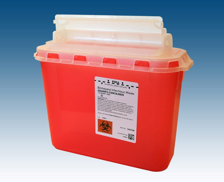 Sharps Container, Mailbox Lid, 5.4 qt, Red
