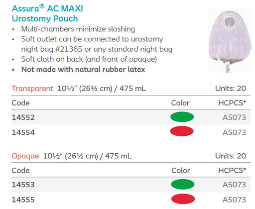Assura® AC: MAXI Urostomy Pouch, 20/bx (4564214284401)