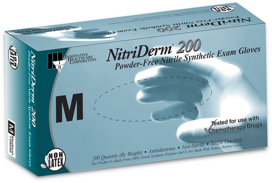 Nitriderm 200, Nitrile Exam Gloves, Non-Sterile, PF, Textured, Blue - Series 159, 200/bx