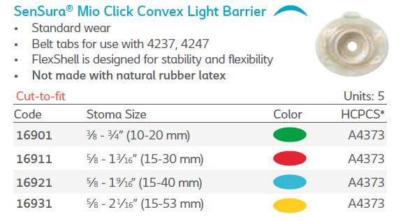 SenSura® Mio Click: Light Convex Standard Wear Skin Barrier, Cut-to-fit, 5/bx (4558780956785)