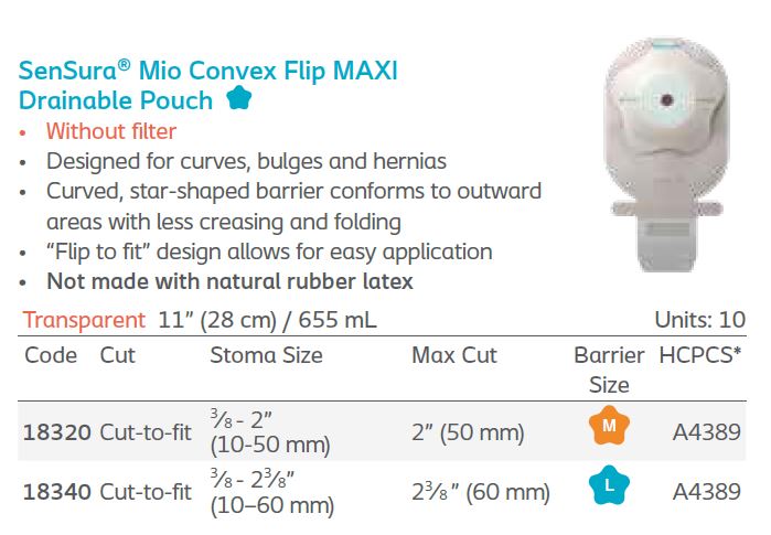 SenSura® Mio: Convex Flip 1-Piece MAXI Drainable Pouch, Without Filter, Star-Shaped, 10/bx (4564357316721)