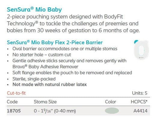 SenSura® Mio Baby: Flex 2-Piece Barrier, Standard Wear, Oval Shaped, 5/bx (4569143640177)