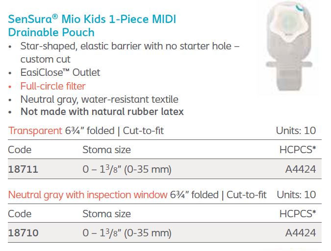 SenSura® Mio Kids: 1-Piece MIDI Drainable Pouch, Star-Shaped, Filter, Standard Wear, 10/bx (4569151438961)