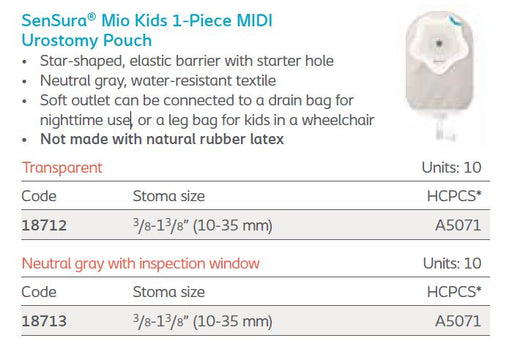 SenSura® Mio Kids: 1-Piece MIDI Urostomy Pouch, Star-Shaped, Standard Wear, 10/bx (4569152290929)