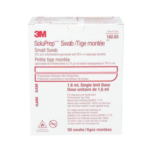 3M™ SoluPrep™ Swab, (2% w/v chlorhexidine gluconate and 70% v/v isopropyl alcohol), Clear (4447579046001)