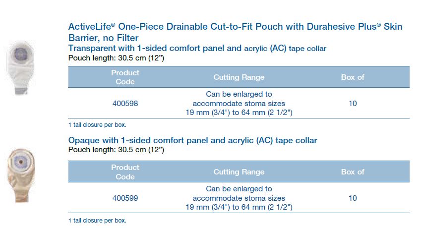 ActiveLife®: One-Piece Drainable Cut-to-Fit Pouch with Durahesive Plus® Flat Skin Barrier, Without Filter, Extended Wear, 12", 10/bx (4573970989169)
