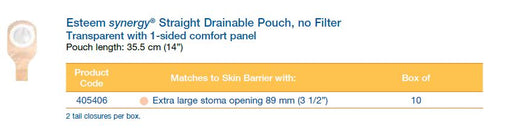 Esteem synergy®: Straight Drainable Pouch, Without Filter, Transparent, 14", 10/bx (4573278666865)