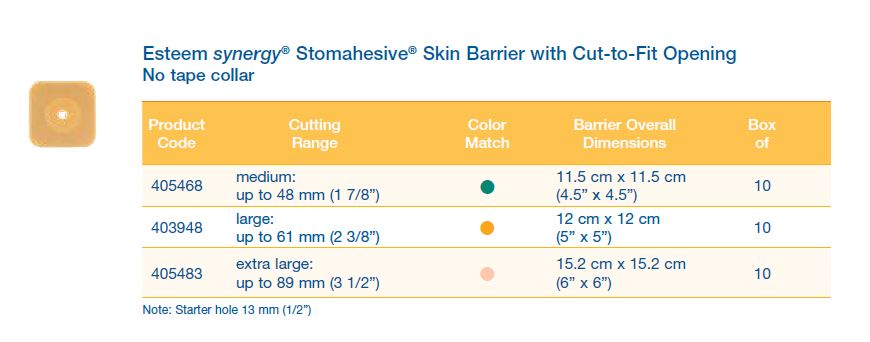 Esteem synergy®: Stomahesive® Flat Skin Barrier with Cut-to-Fit Opening, Standard Wear, 10/bx (4573261463665)
