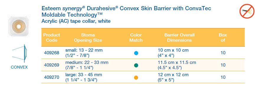 Esteem synergy®: Durahesive® Convex Skin Barrier with ConvaTec Moldable Technology™, Acrylic tape collar, white, Extended Wear,10/bx (4573258612849)