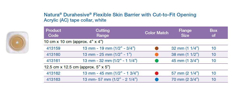 Natura® Durahesive®: Flat Flexible Skin Barrier with Cut-to-Fit Opening, Acrylic tape collar, white, Extended Wear, 10/bx (4572248080497)