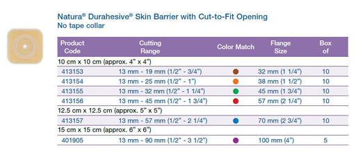 Natura® Durahesive®: Flat Skin Barrier with Cut-to-Fit Opening, Extended Wear, 10/bx (4572253651057)