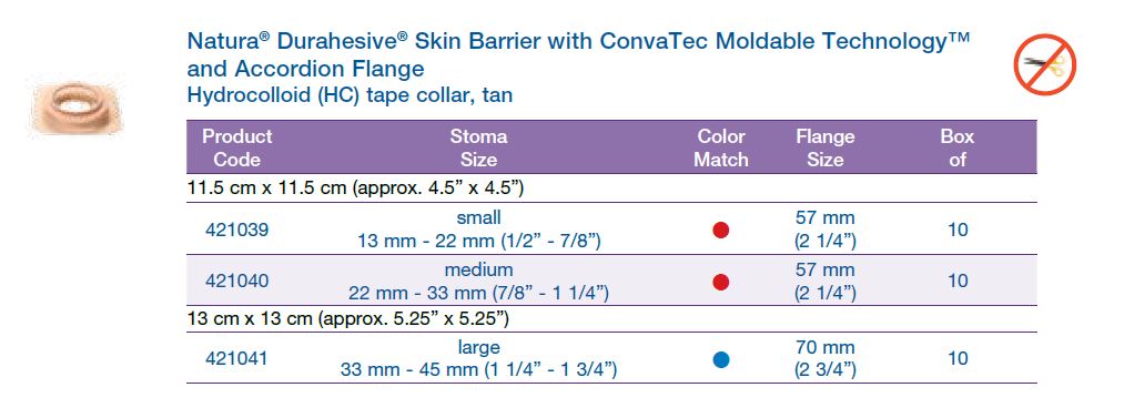 Natura® Durahesive®: Flat Skin Barrier with ConvaTec Moldable Technology™ and Accordion Flange, Hydrocolloid (HC) tape collar, Extended Wear, 10/bx (4572211052657)