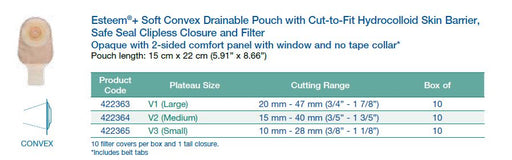 Esteem®+ Soft Convex: Drainable Pouch with Cut-to-Fit Hydrocolloid Skin Barrier, Safe Seal Clipless Closure and Filter, Standard Wear, 10/bx (4573915545713)