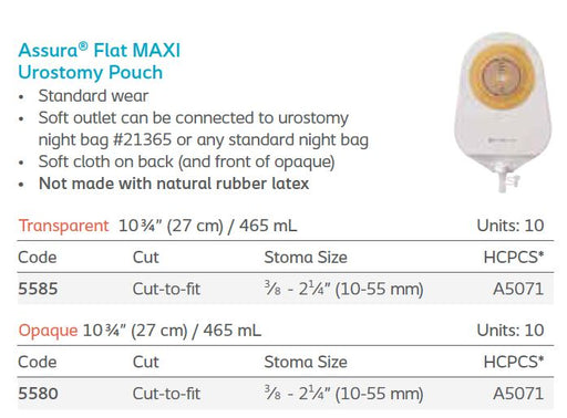 Assura®: Flat 1-Piece MAXI Urostomy Pouch, Standard Wear, 10/bx (4568709529713)