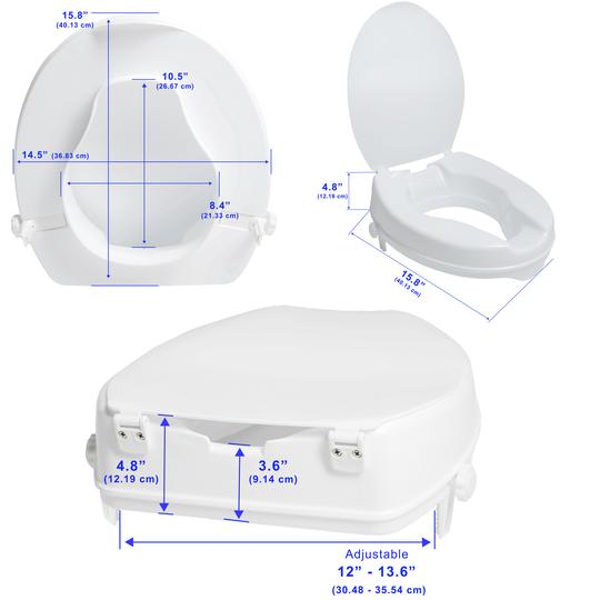 Airway 2" Raised Toilet Seat With Lid. Fits Round & Elongated Bowl
