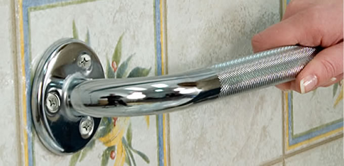 Care Plus Chrome Steel-Plated Knurled Grab Bar, available in 12" or 18"