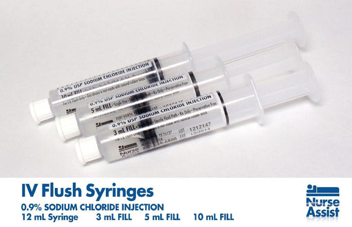 IV Flush Syringe, USP Normal Saline, 5 mL in a 12 mL Syringe, 180/cs (4447585566833)