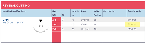 Covidien Suture BIOSYN Size 2-0 USP (3 Metric), 30" (75 cm) VIOLET on C-14 Needle - 36/Box (4514888843377)